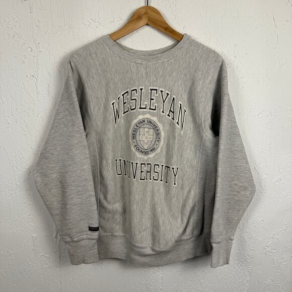 Vintage 90s Wesleyan University Sweatshirt Gray Medium Jansport Reverse Weave - Picture 1 of 6